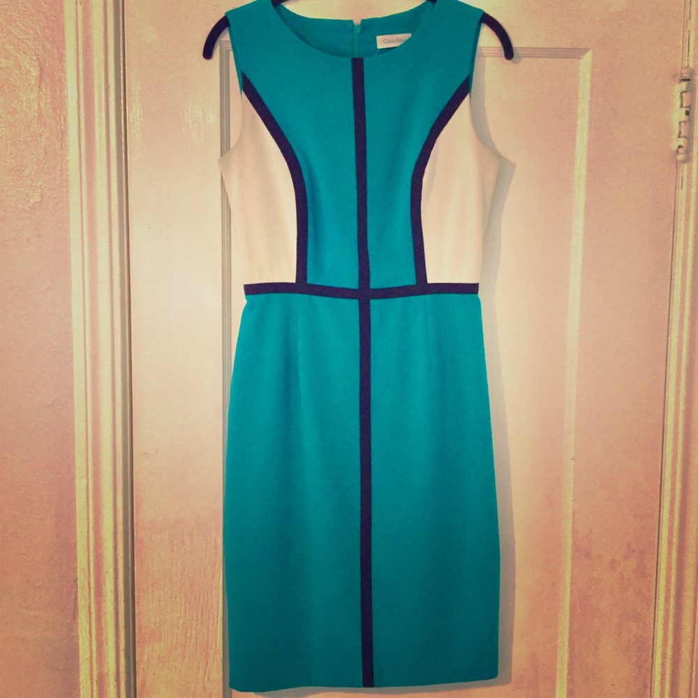 Calvin Klein Electric Teal Contrast Dress